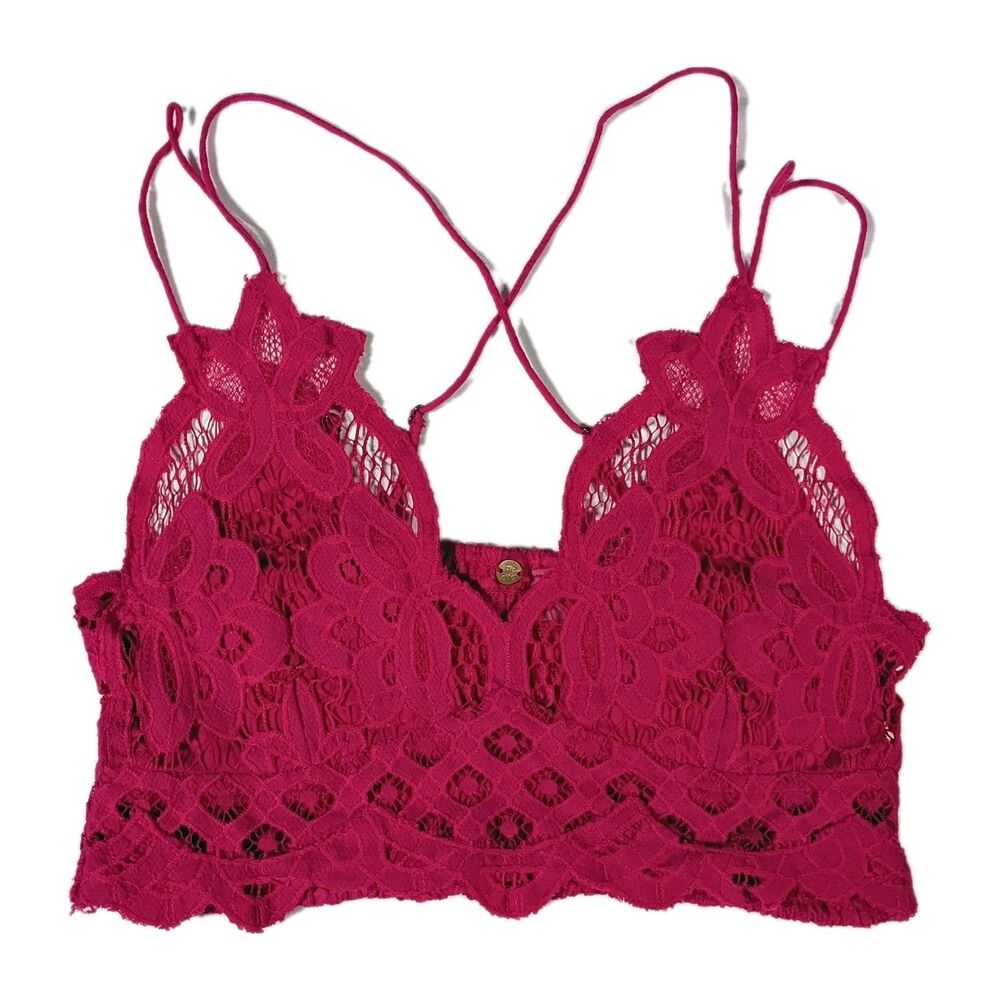 Free People One Adella Bralette Magenta Pink S Crochet Lace Boho Festival